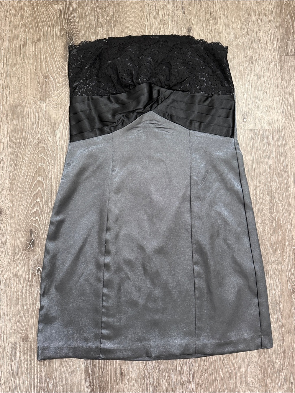 Trixxi Strapless Black Lace and Gray Satin Cocktail Dress